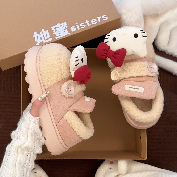 厚底雪地靴女外穿2025新款冬季保暖一脚蹬防滑毛毛包头面包棉拖鞋
