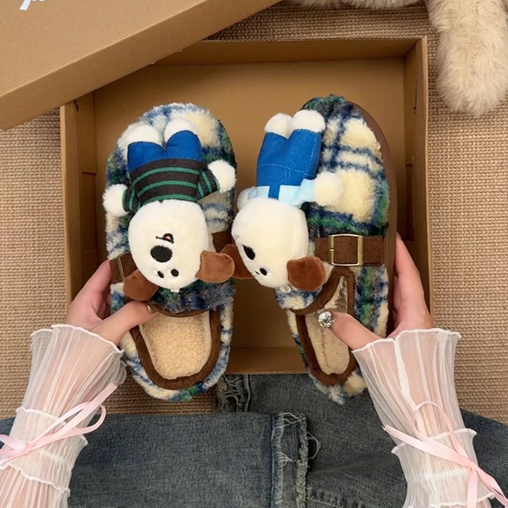 爆款卡通可爱小狗雪地靴2025冬季新款加绒保暖鞋东北抗寒包头棉鞋