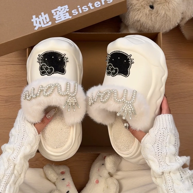 加绒加厚保暖卡通棉鞋女2025包头拖