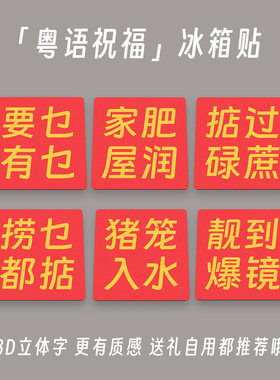 粤语祝福3D文字冰箱贴掂过碌蔗网红情绪打卡装饰贴冰箱送广东朋友