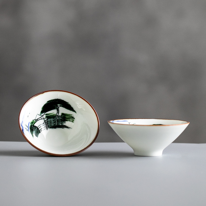 手绘粉青家用仿古茶杯陶瓷中式