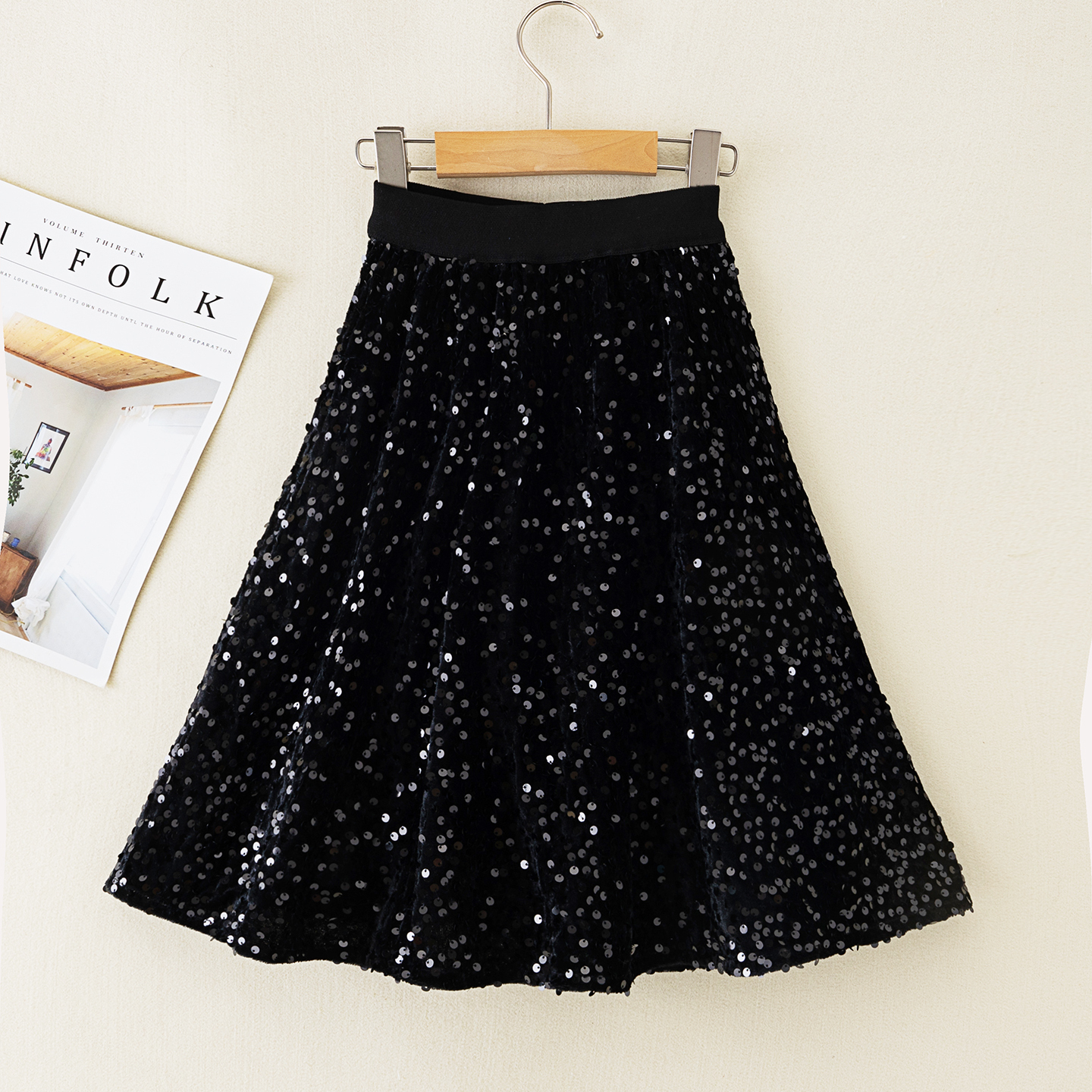 女童长款带亮片半身裙秋冬