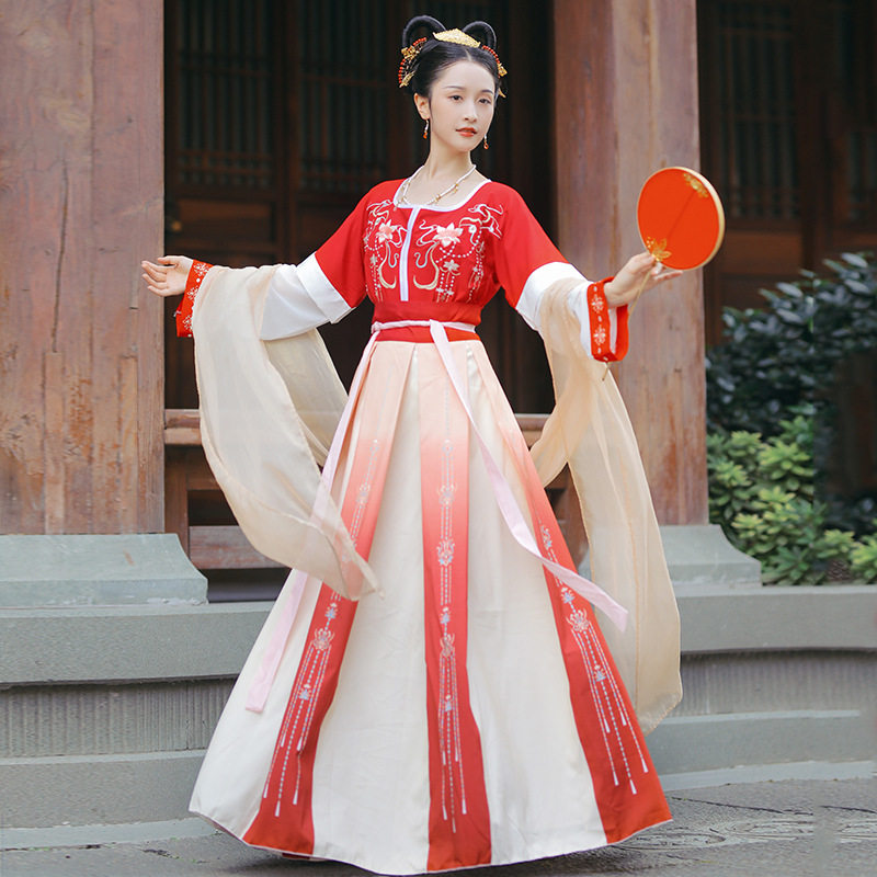 花影女坦领三件套学生古装仙气齐腰襦裙绣花薄款夏季古筝汉服搭配