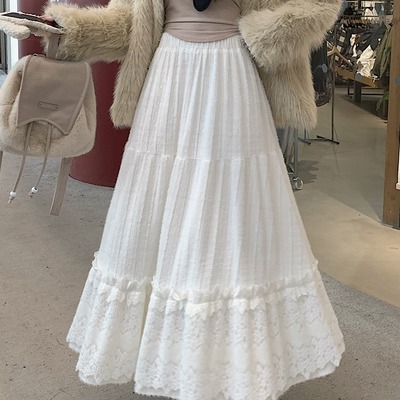 蕾丝蛋糕羊毛针织半身裙女秋冬