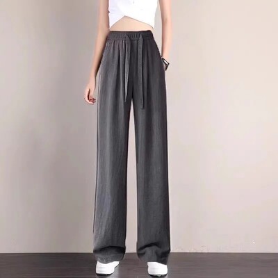 夏季冰丝高腰垂感透气女阔腿裤
