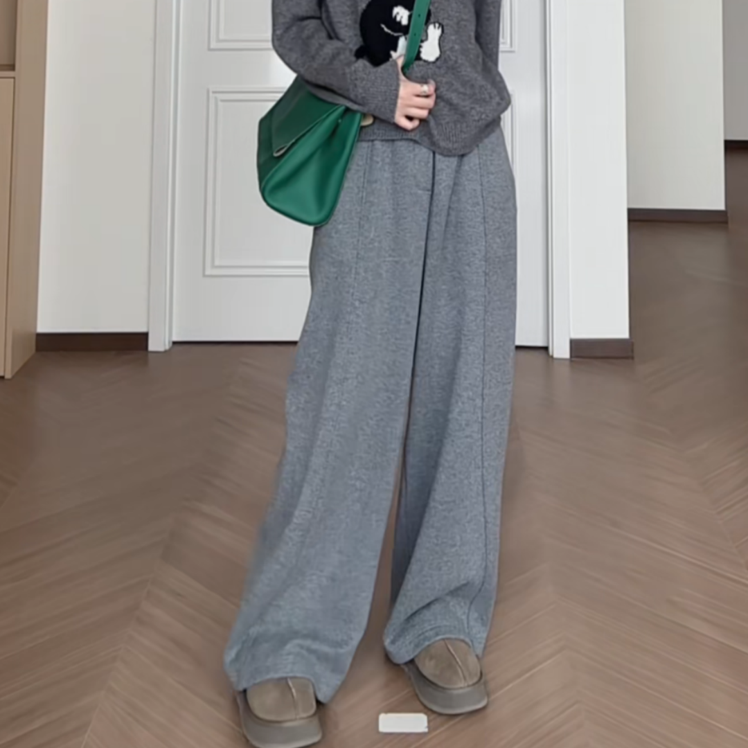 灰色加绒厚实舒适松紧腰休闲卫裤