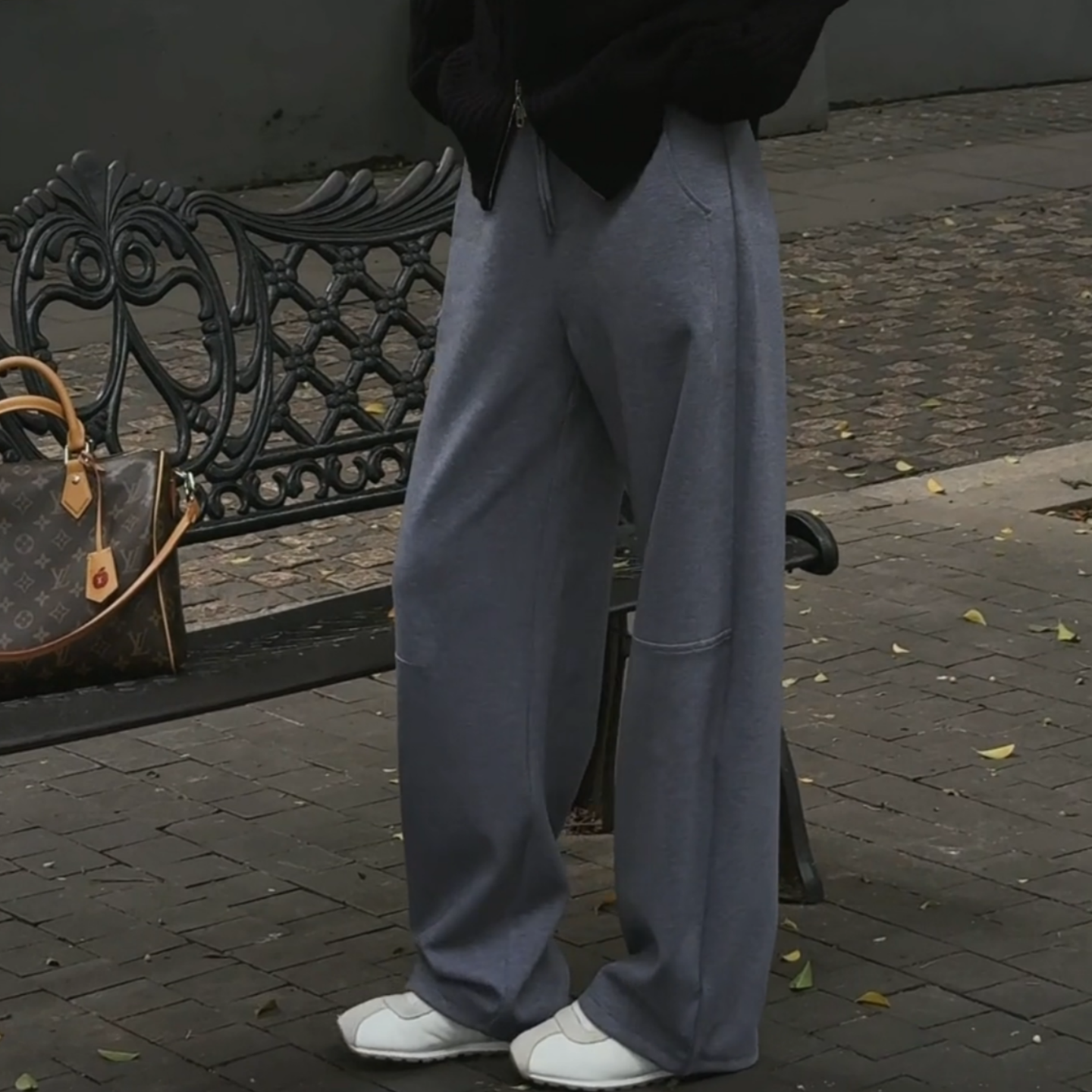 灰色加厚简约松紧腰抽绳休闲裤女