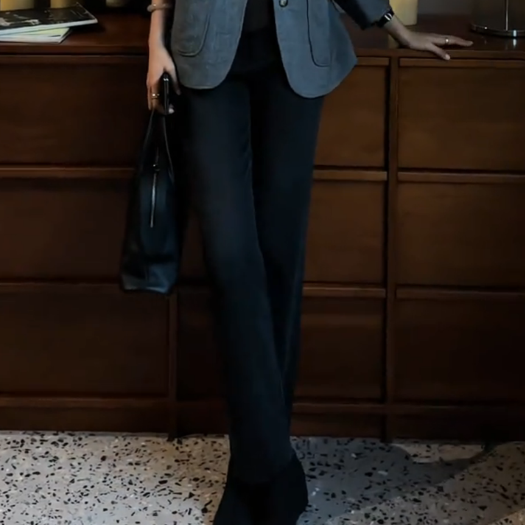 高级加厚毛呢烟管休闲西装裤女