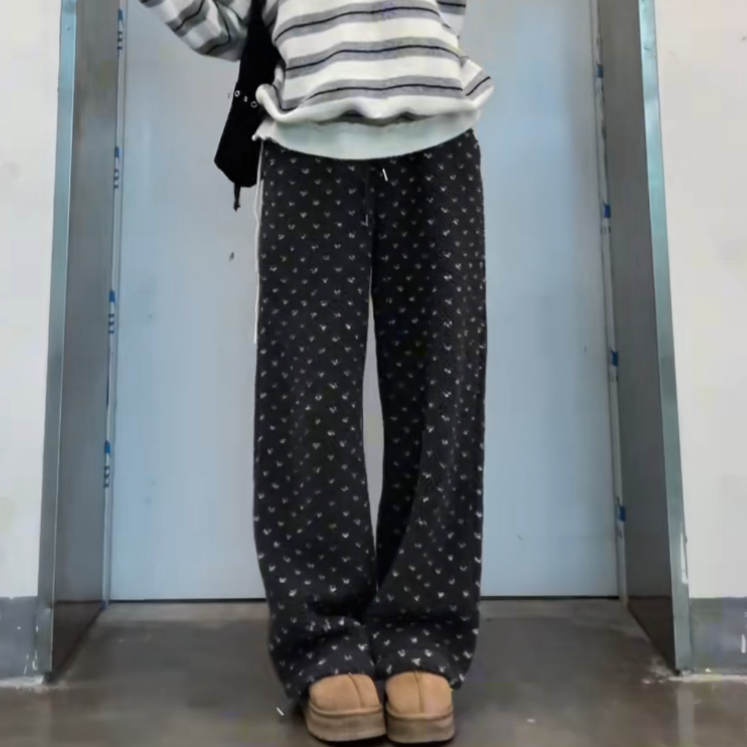 复古波点黑色加绒厚实阔腿卫裤