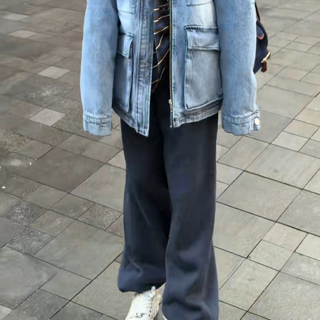 藏青色加绒厚实松紧腰休闲卫裤女