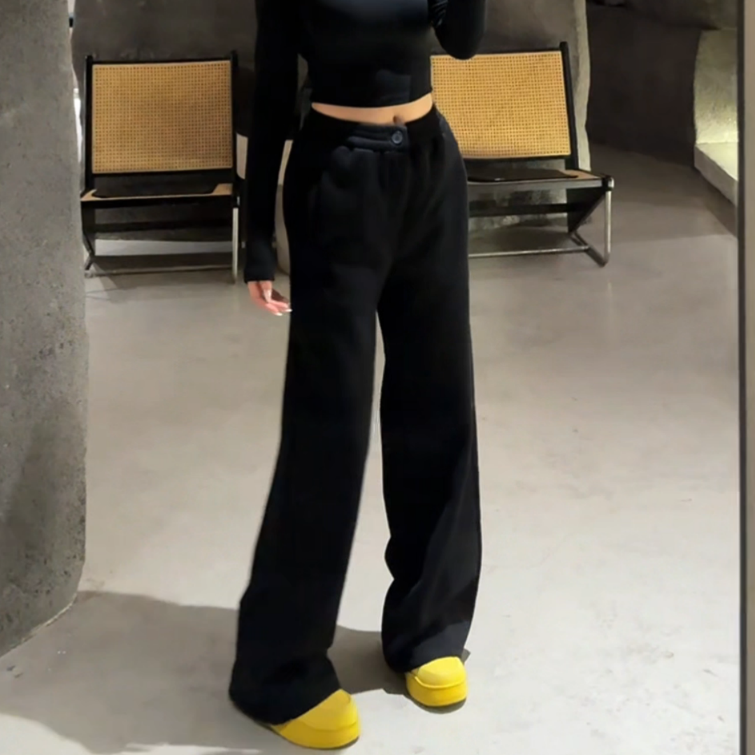 加绒厚实高腰宽松休闲直筒卫裤女