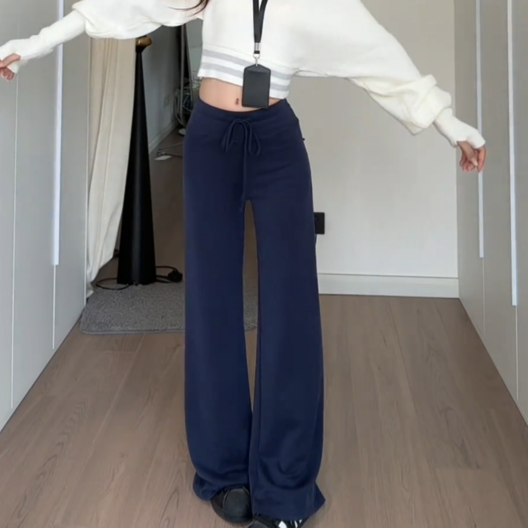 老钱风显瘦抽绳修身松紧腰微喇裤春夏新款高腰百搭舒适垂感马蹄裤,女装/女士精品,大码裤装,淘宝优惠券,粉丝福利购,淘宝优惠卷