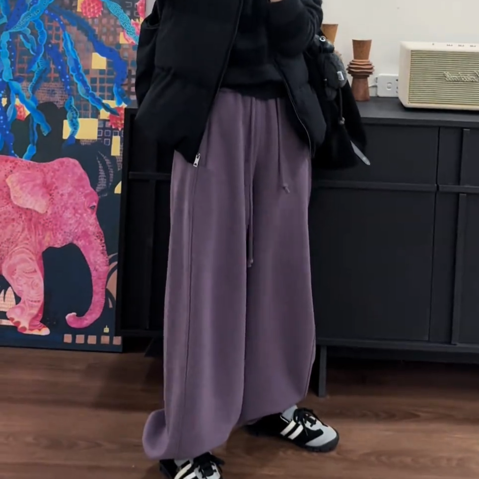 洋气紫色加绒厚实抽绳阔腿卫裤女冬季新款时尚宽松显瘦百搭休闲裤,女装/女士精品,大码裤装,淘宝优惠券,粉丝福利购,淘宝优惠卷