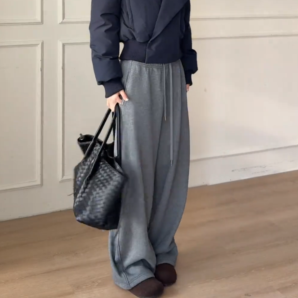 抽绳松紧腰灰色加绒加厚垂坠感卫裤女冬季新款时尚百搭气质休闲裤,女装/女士精品,大码裤装,淘宝优惠券,粉丝福利购,淘宝优惠卷