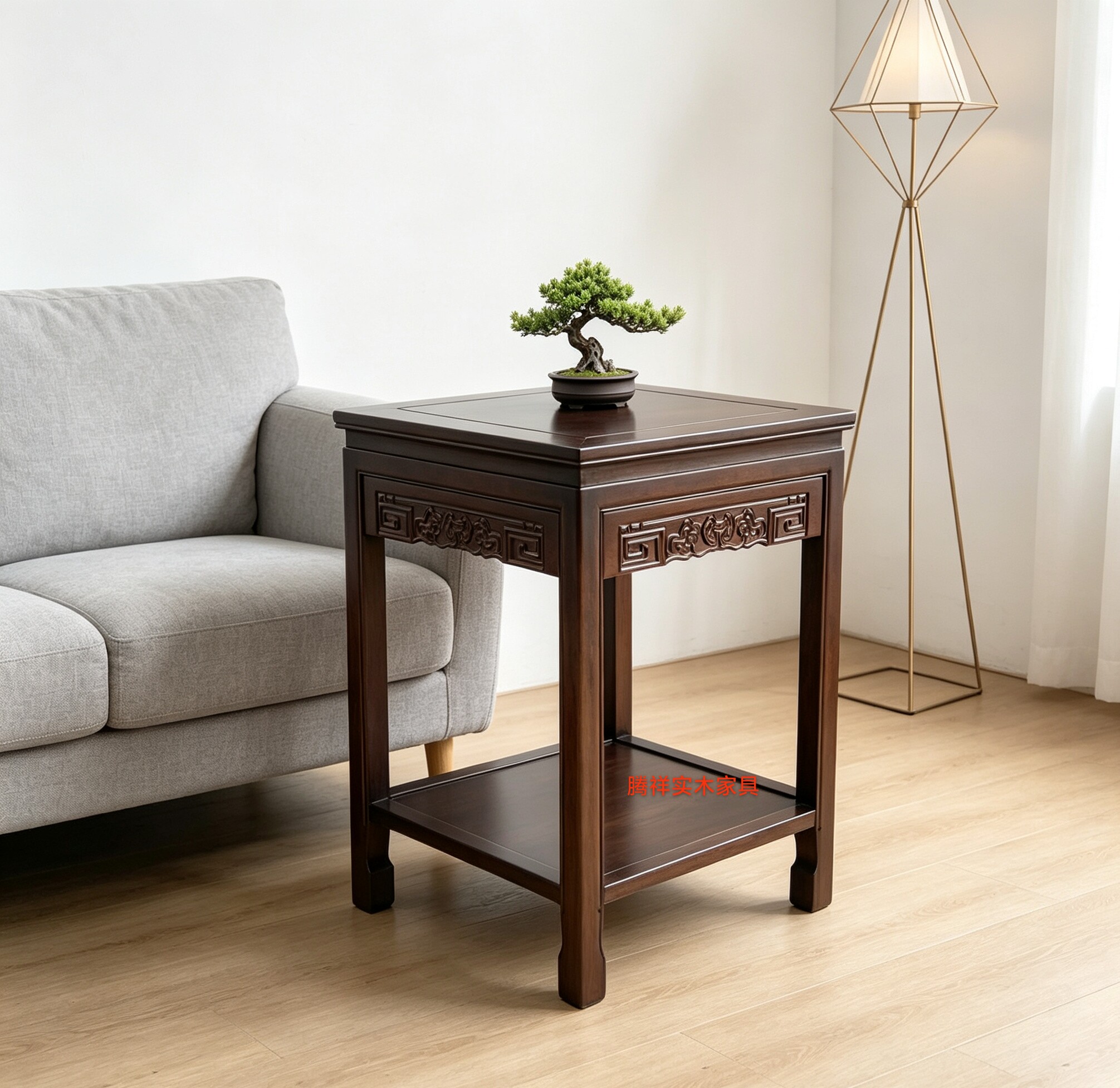实木花架鱼缸架方几盆景架客厅小茶几桌子沙发侧边角几边桌新中式