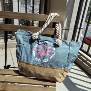 VX-BAG 人气 可爱HBG小熊海军 牛仔风格 海边风麻绳单肩包 购物袋
