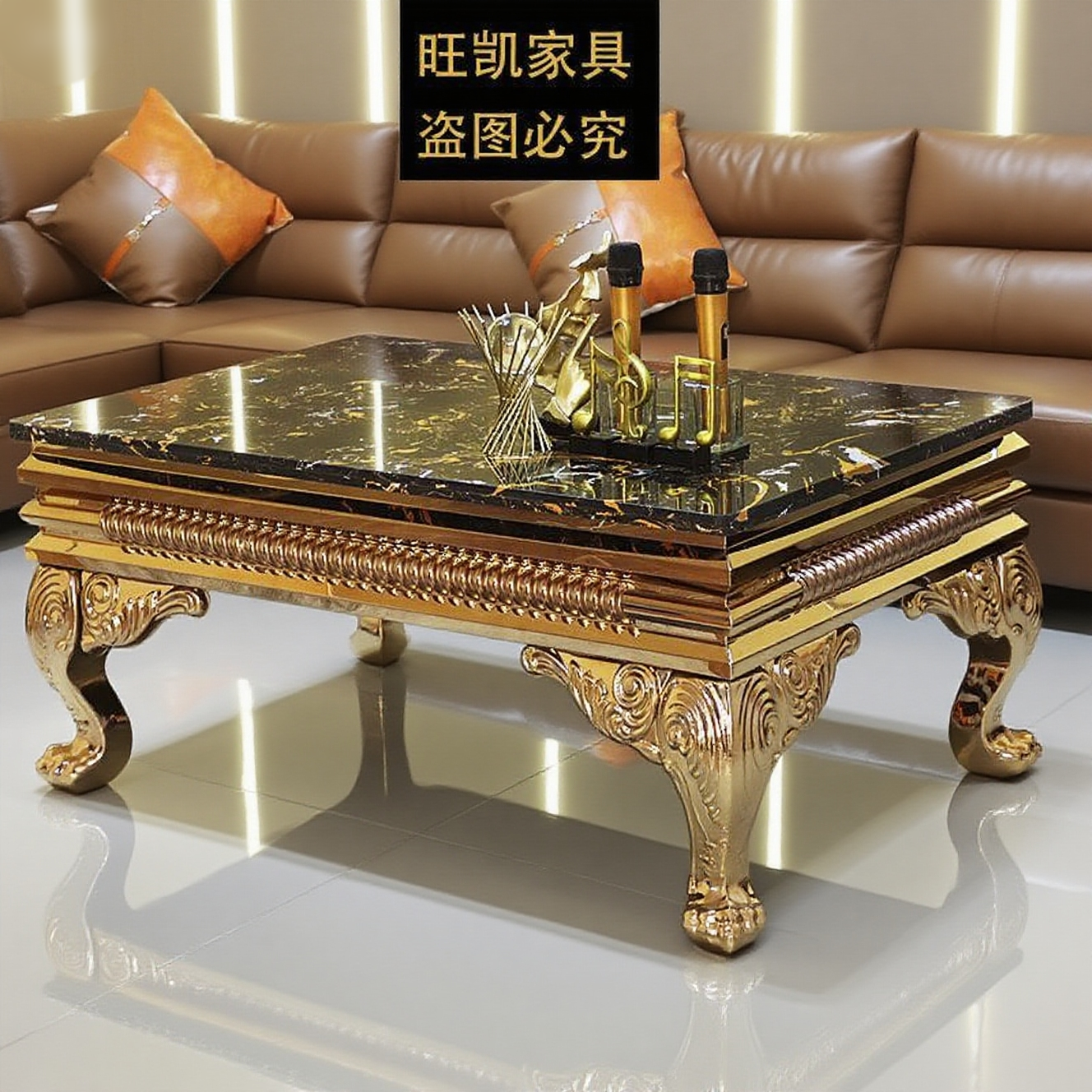 大理石KTV酒吧茶几欧式新款茶几不锈钢雕花会所清吧桌沐足桌子