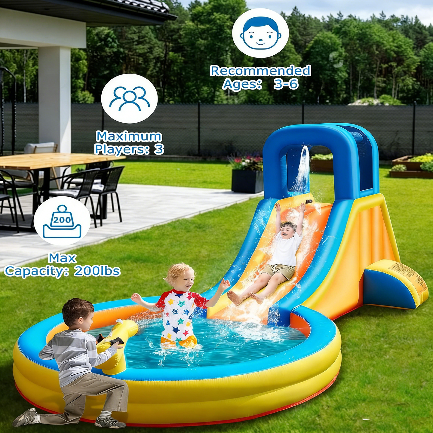 充气水滑梯儿童家用小型充气城堡户外带圆形水池滑梯游乐园蹦蹦床