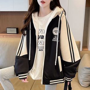 上衣 网红运动儿童棒球服女孩连帽加绒冬装 女童秋冬季 外套2025新款