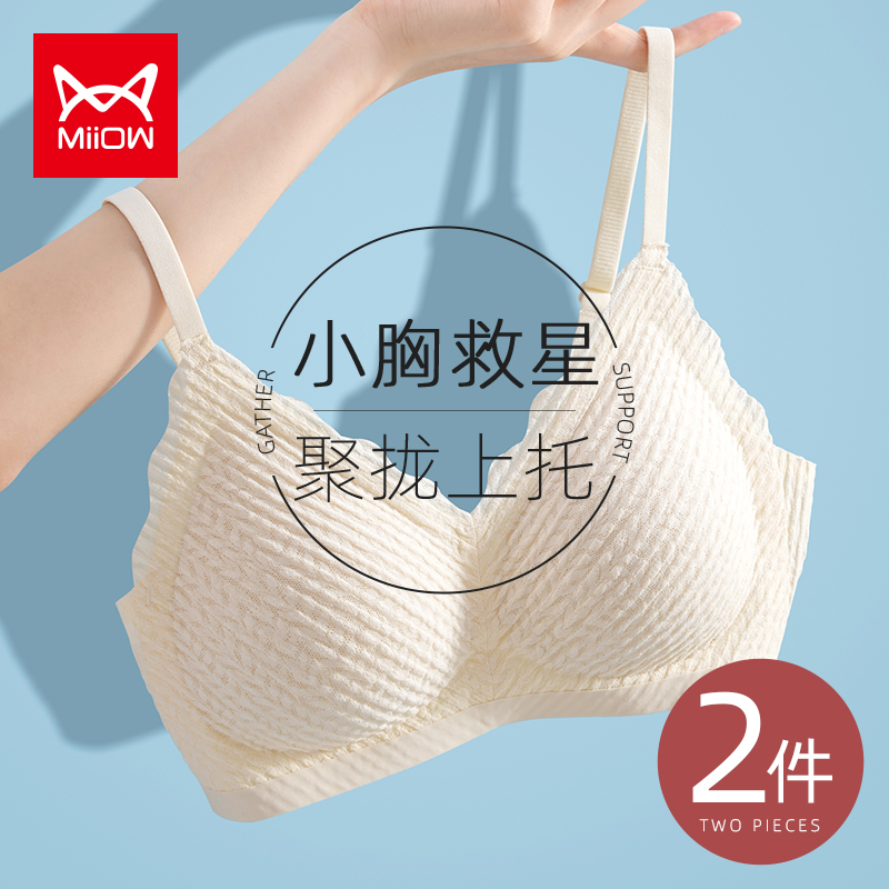 猫人内衣女小胸聚拢上托防下垂性感蕾丝美背文胸无钢圈乳胶胸罩夏
