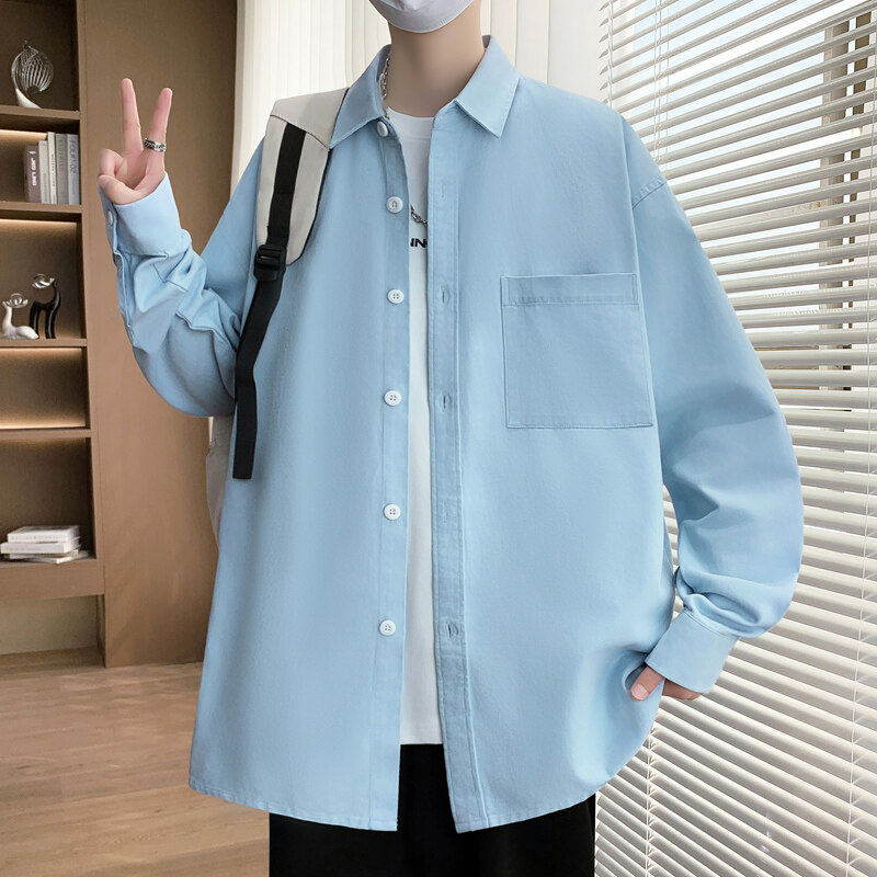 2025高考穿的衣服男无图案无字母长袖纯棉衬衣无金属纯色衬衫外套