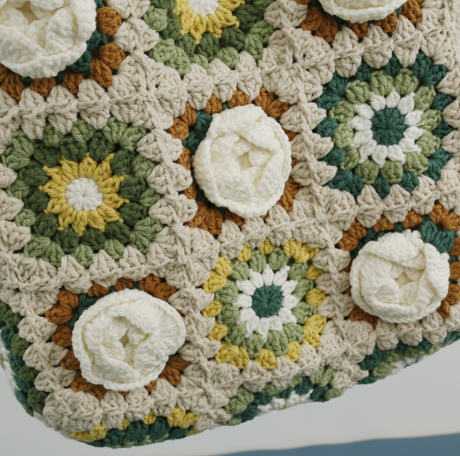 创意包方格手工编织个性森系新款钩针祖母简约挎包毛线女士单肩包