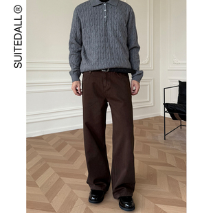 SUITEDALL摩卡棕素牛A字直筒版 型阿苏特染水洗老钱复古百搭牛仔裤