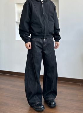 ALLFIT 弯刀原牛黑色牛仔裤 cleanfit小众潮流宽松休闲百搭长裤男