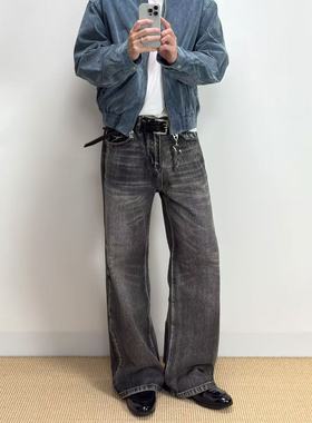 ALLFIT 宽松直筒A字13盎司黑灰牛仔裤立体猫须蜂窝休闲百搭长裤男