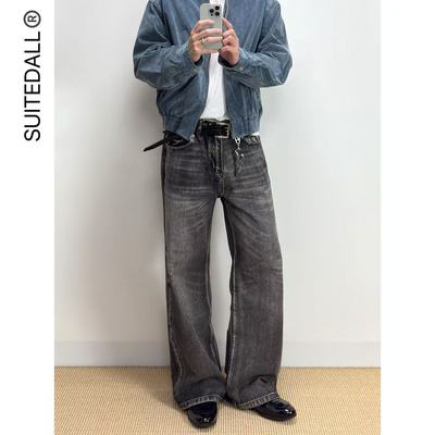 ALLFIT宽松直筒13盎司黑灰牛仔