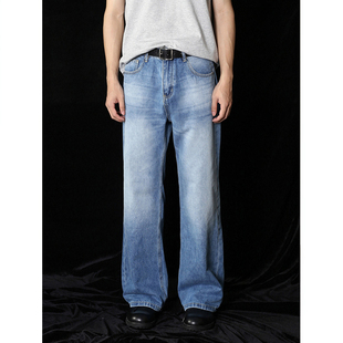 ALLFIT“2021M”复古蓝牛 夏季休闲宽松直筒微喇12oz软牛仔裤男女