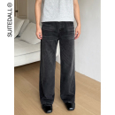 百搭休闲长裤 SUITEDALL黑灰宽松直筒水洗13oz软牛仔裤 竹节纹四季