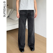 ALLFIT 男 百搭休闲长裤 黑灰宽松直筒水洗13oz软牛仔裤 竹节纹四季