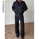 SUITEDALL手缝线原色牛仔裤 男女 cleanfit不褪色A字宽松直筒长裤