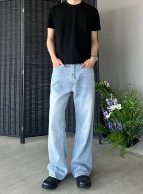 ALLFIT 莱赛尔凉感 宽松直筒牛仔裤 春夏百搭水洗蓝色男女长裤男