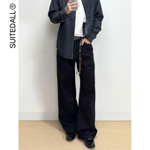 ALLFIT 男 黑牛宽松直筒微喇叭简约百搭显瘦水洗牛仔裤 2021M 净版