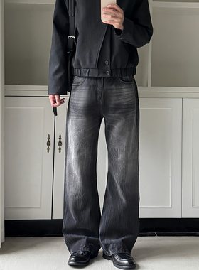 ALLFIT“2021M”闪电裂纹黑牛Cleanfit水洗直筒微喇百搭牛仔裤男