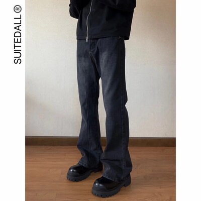 ALLFIT水洗黑灰微喇叭牛仔裤