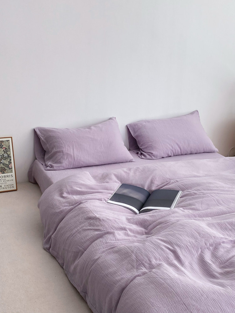 veinstudio 轻柔无物 迷雾紫色60支纯棉双层皱皱纱四件套亲肤透气