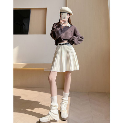 【现货秒发】针织百褶裙白色半裙