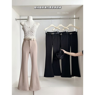 复合绒!秋冬加绒加厚弹力喇叭西装裤女气质修身微喇休闲裤配腰带