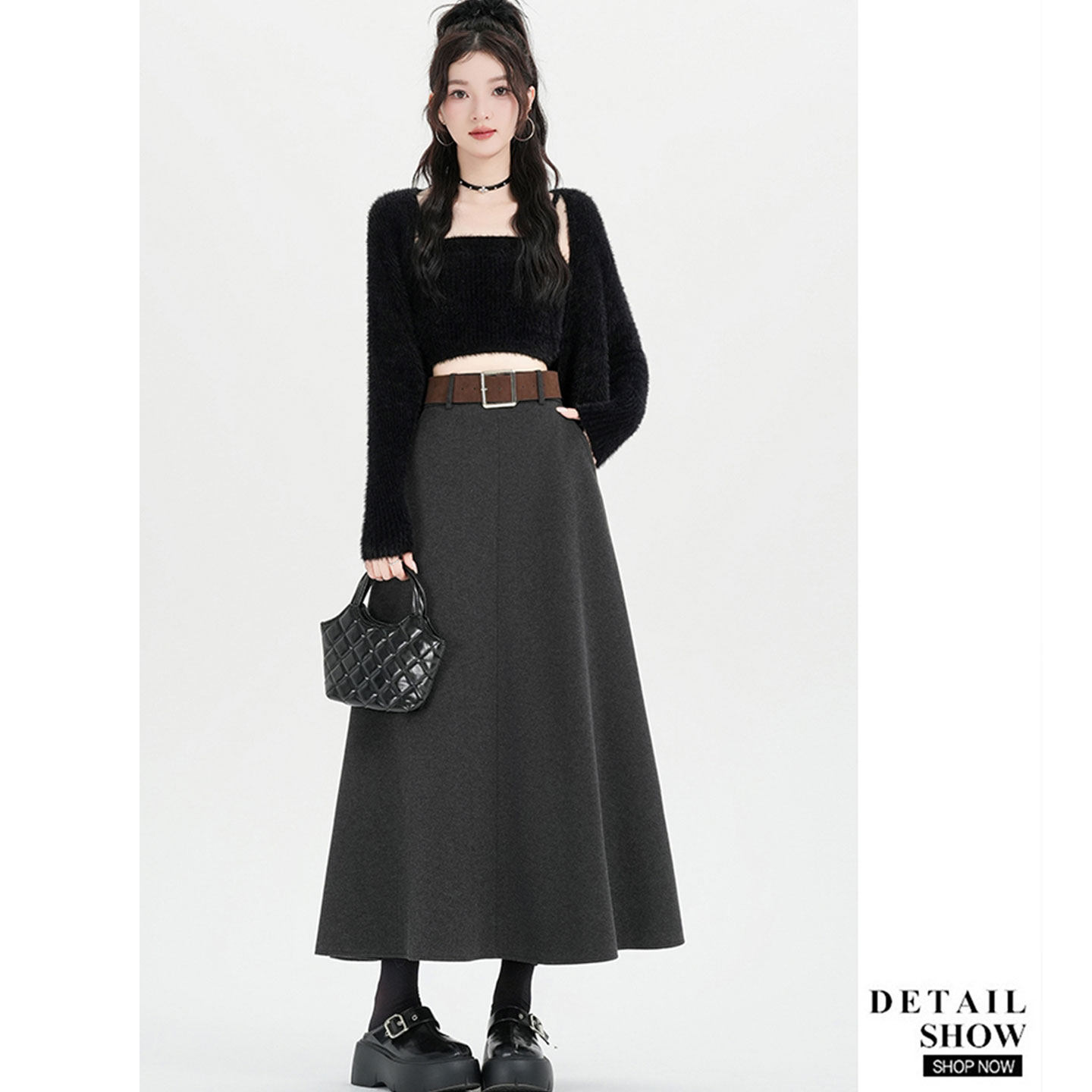 灰色高级感毛呢A字半身裙2026春季显瘦气质双口袋大摆西装长裙子,女装/女士精品,半身裙,淘宝优惠券,粉丝福利购,淘宝优惠卷