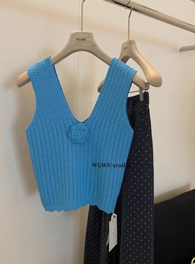 山茶花镂空针织背心短款夏外穿无袖上衣女辣妹穿搭吊带绝美小衫