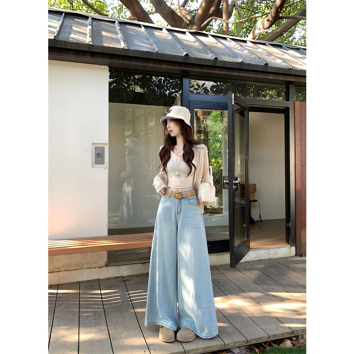 2026春季新款美式阔腿水洗蓝色牛仔裤女高腰显瘦宽松直筒垂感长裤,女装/女士精品,休闲裤,淘宝优惠券,粉丝福利购,淘宝优惠卷