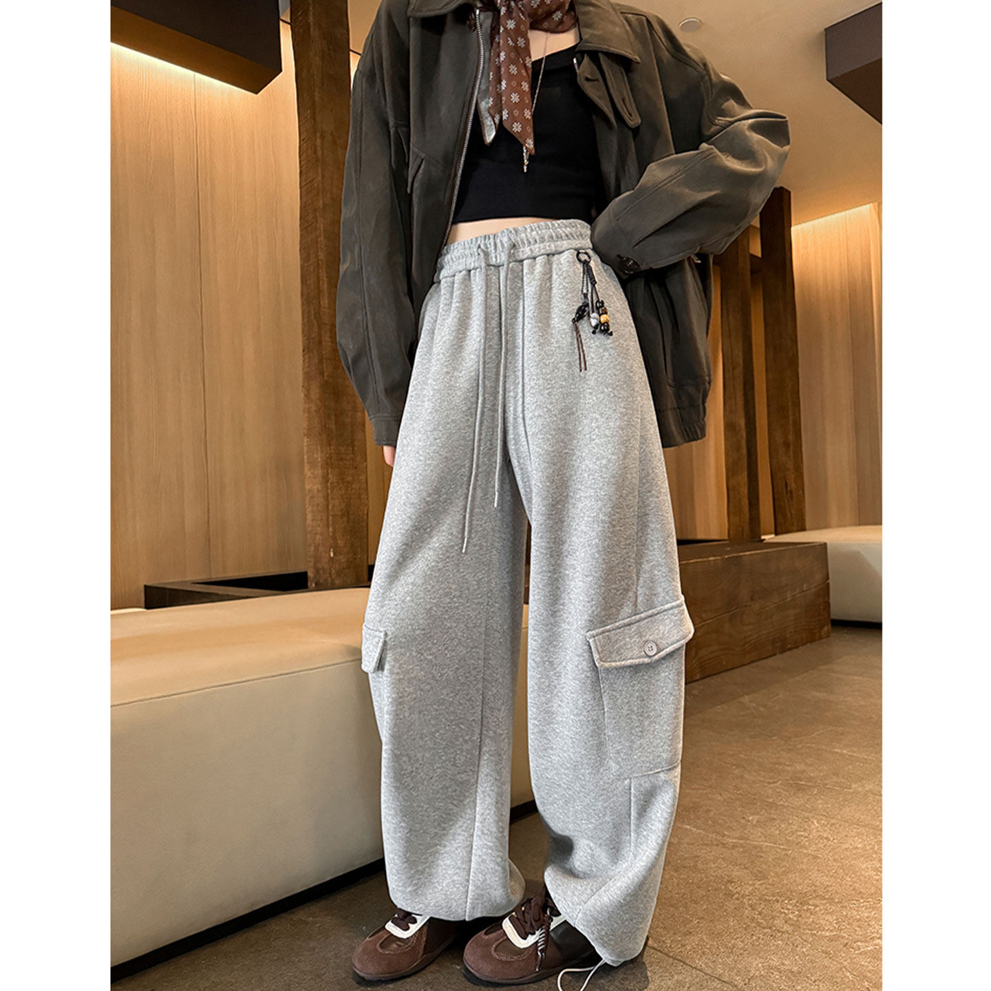 设计感大口袋工装卫裤阔腿裤女春季宽松显瘦直筒秋冬休闲运动裤子,女装/女士精品,休闲裤,淘宝优惠券,粉丝福利购,淘宝优惠卷