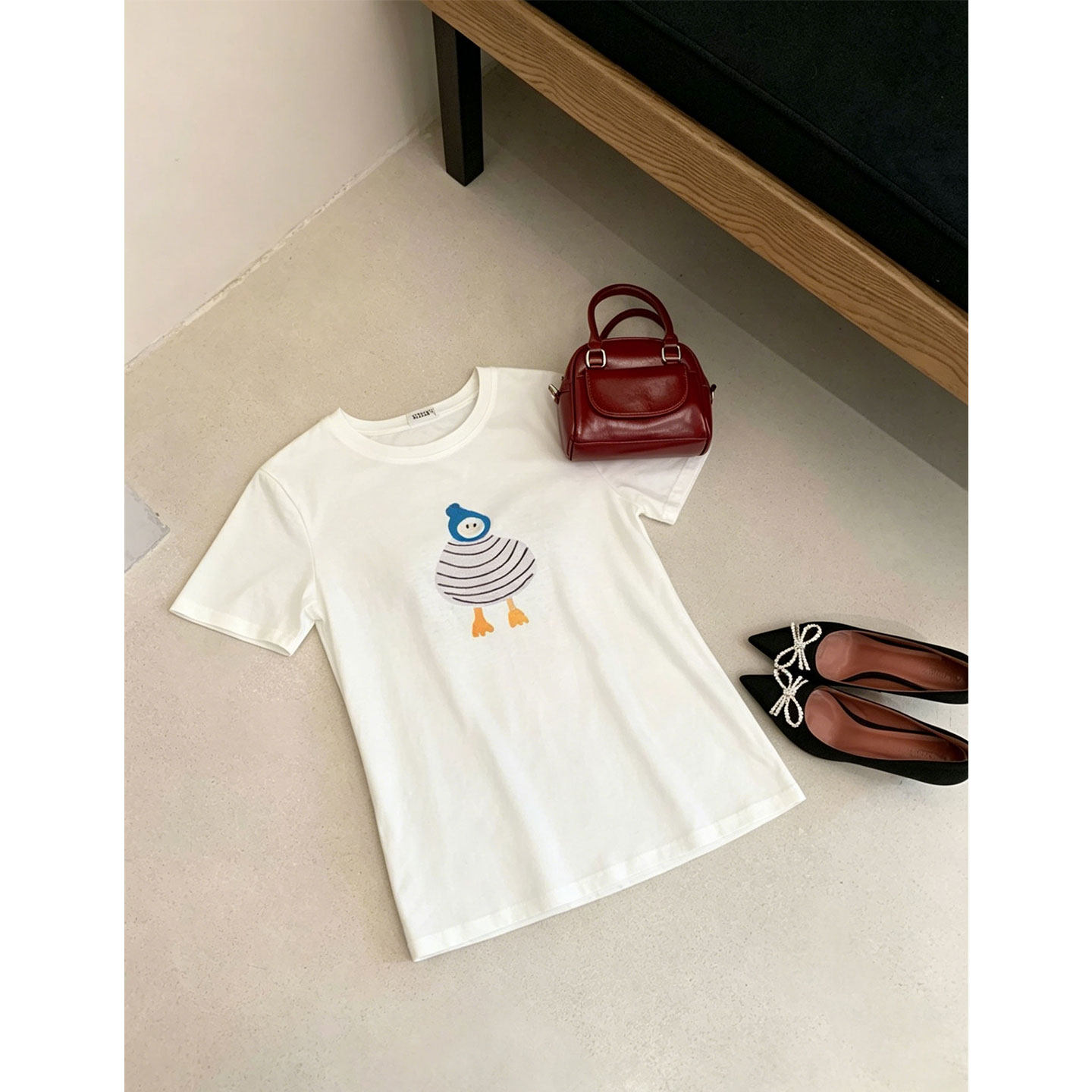 小鸭子可爱印花白色短袖T恤女