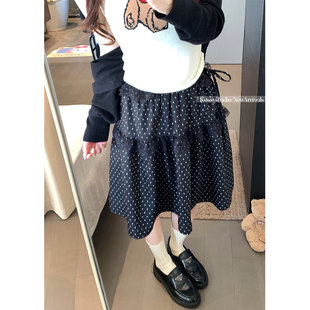 复古韩系灰色波点蓬蓬裙子女2026春夏新绝美巨好看宽松a字半身裙