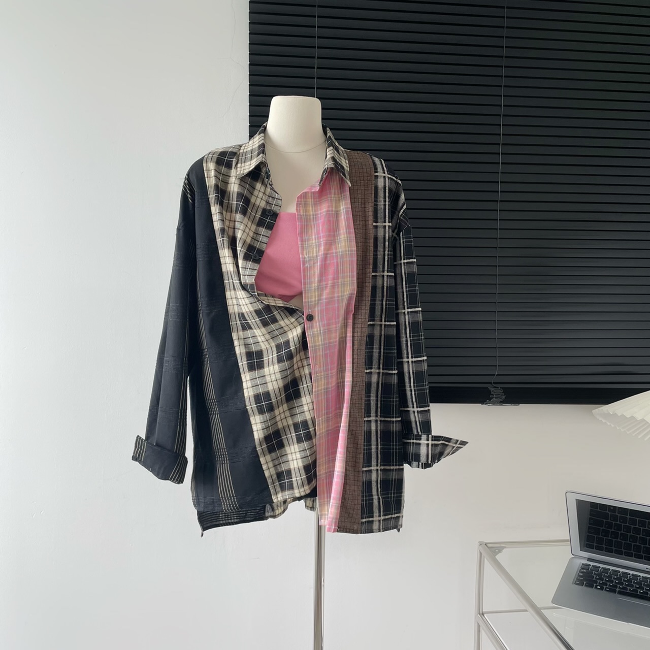 磨破格子衬衫女秋冬设计感街头