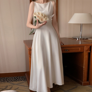 连衣裙 长款 尺寸已更新 韩国chic温柔风轻奢一字肩高级设计感无袖