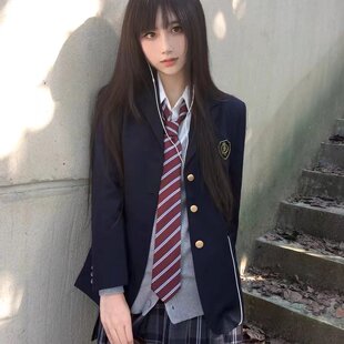 花千猪圣研高西装 JK制服女学院风三粒扣灰色黑色绀西服外套